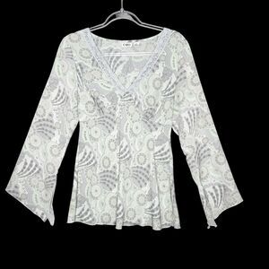 Vintage Babydoll Top Shirt Boho Fairy Y2K Size Medium Lace Split Sleeve Blue